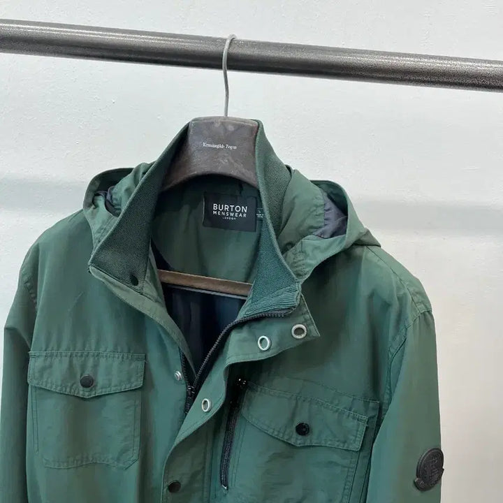 [BUNJANG] Button Deep Green Hooded Safari Jacket / 105) 버튼 딥그린 후드 사파리