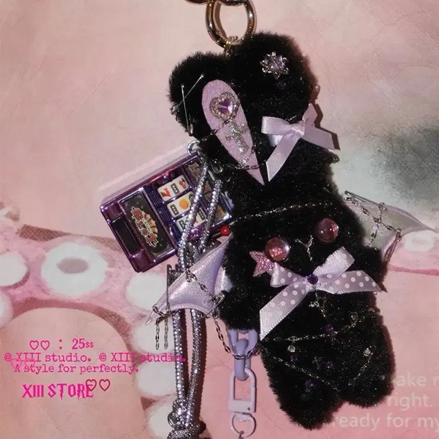 [BUNJANG] Harajuku Jirei-kei Sweet Dark Pink Devil Rabbit Keyring (2 Colors) / 하라주쿠 지뢰계 스위트 다크 핑크 데빌 토끼 키링(2컬러)