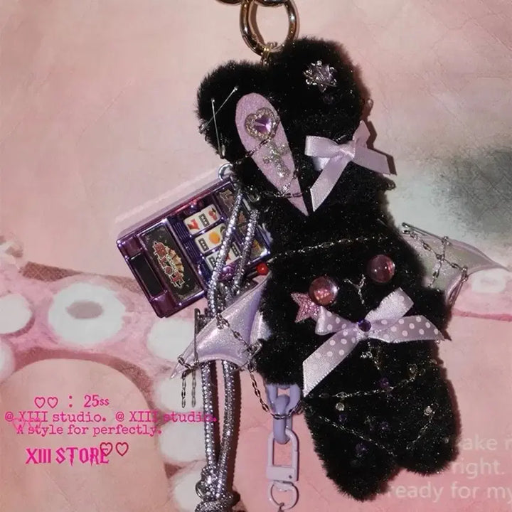[BUNJANG] Harajuku Jirei-kei Sweet Dark Pink Devil Rabbit Keyring (2 Colors) / 하라주쿠 지뢰계 스위트 다크 핑크 데빌 토끼 키링(2컬러)