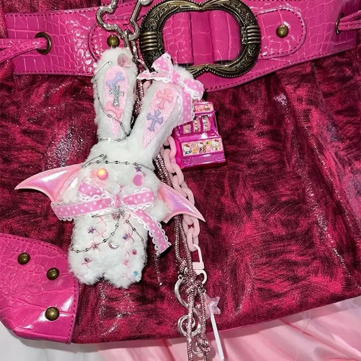 [BUNJANG] Harajuku Jirei-kei Sweet Dark Pink Devil Rabbit Keyring (2 Colors) / 하라주쿠 지뢰계 스위트 다크 핑크 데빌 토끼 키링(2컬러)