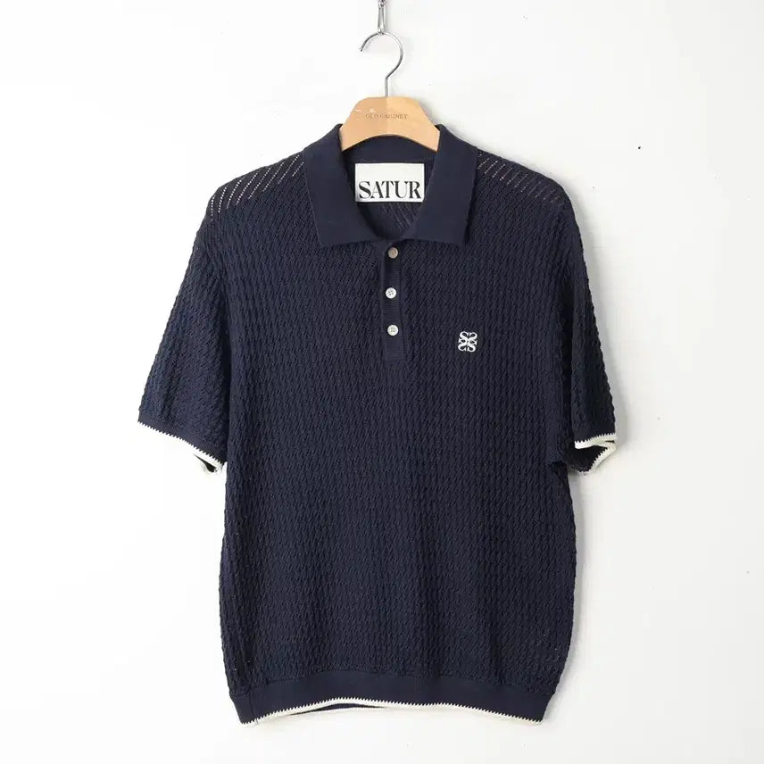 [BUNJANG] Setter Diagonal Collar Half Knit Navy / 100/세터 다이애그널 칼라 하프 니트