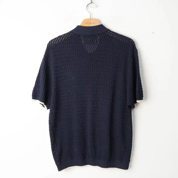 [BUNJANG] Setter Diagonal Collar Half Knit Navy / 100/세터 다이애그널 칼라 하프 니트