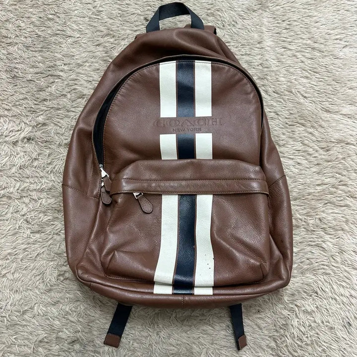 [BUNJANG] Coach Brown Leather Stripe Backpack / 코치 브라운 가죽 백팩 스트라이프