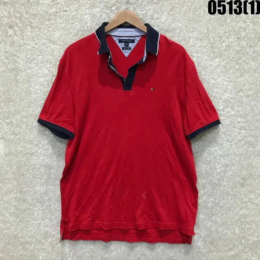 [BUNJANG] Tommy Hilfiger Red Collar Short Sleeve T-Shirt - Large / 타미힐피거 레드 카라 반팔티 L