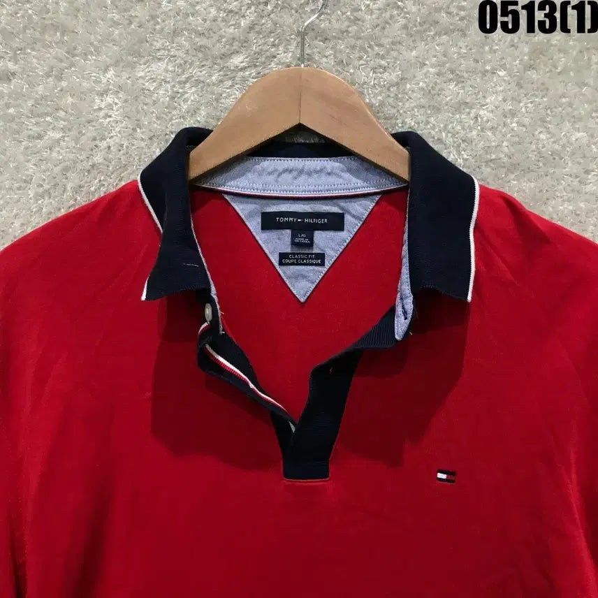 [BUNJANG] Tommy Hilfiger Red Collar Short Sleeve T-Shirt - Large / 타미힐피거 레드 카라 반팔티 L