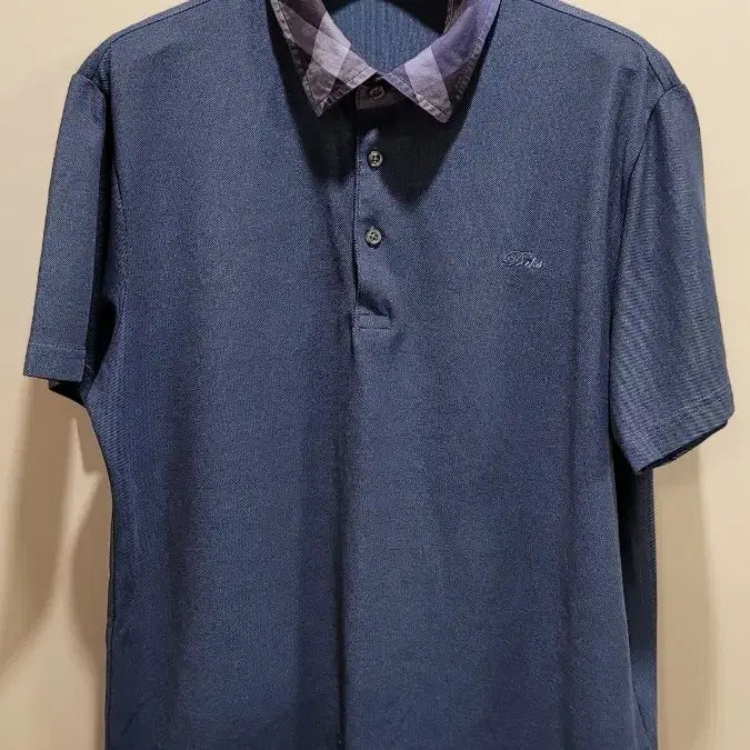 [BUNJANG] Daks Navy Check Collar Short Sleeve Polo T-Shirt / Daks 닥스 체크 카라 반팔 폴로티 네이비