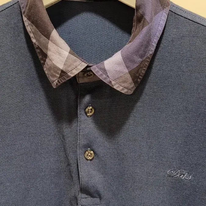 [BUNJANG] Daks Navy Check Collar Short Sleeve Polo T-Shirt / Daks 닥스 체크 카라 반팔 폴로티 네이비