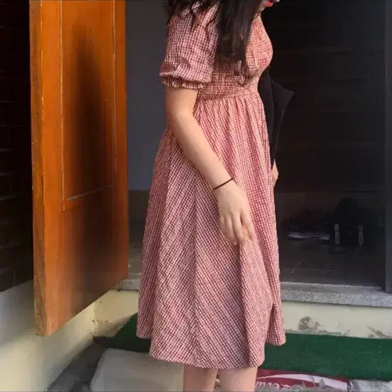 [BUNJANG] Checkered Shirring Dress / 에이블리 지그재그 체크 셔링 원피스