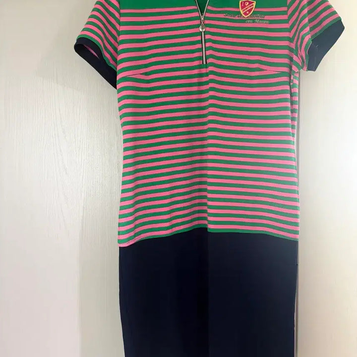 [BUNJANG] Macaw Green Pink Stripe Short Sleeve Dress / macaw 그린 핑크 스트라이프 반팔 원피스(골프웨어 가능)