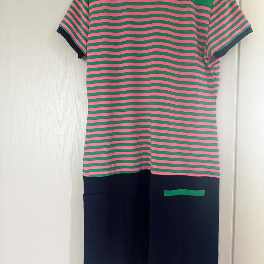 [BUNJANG] Macaw Green Pink Stripe Short Sleeve Dress / macaw 그린 핑크 스트라이프 반팔 원피스(골프웨어 가능)