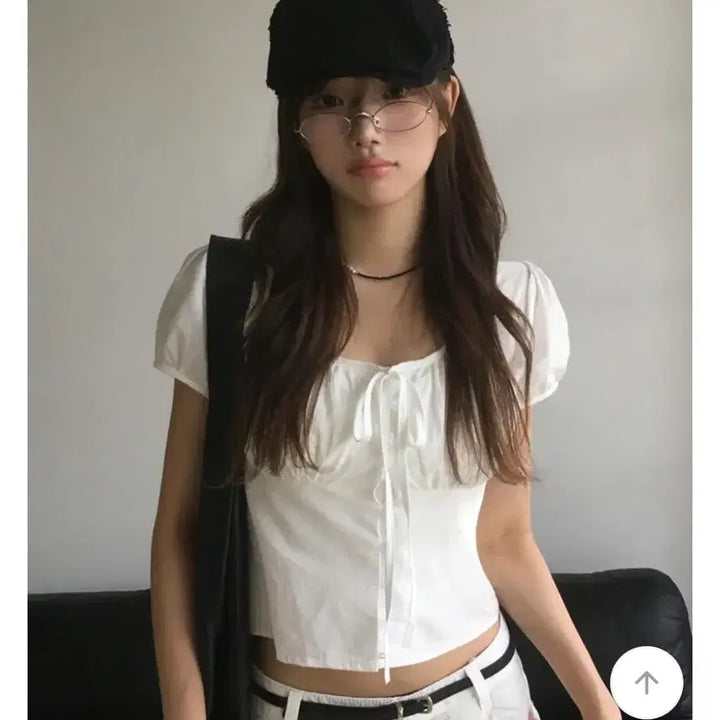[BUNJANG] Shirring Puff Short Sleeve Blouse / 셔링 퍼프 반팔 블라우스