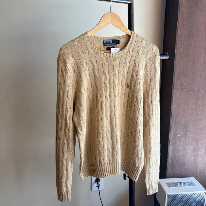 [BUNJANG] Polo Ralph Lauren Beige Cable Knit (85% Silk, 15% Cashmere) / 16932 - 폴로 랄프로렌 베이지 케이블 니트 (실크 85 캐시미어 1