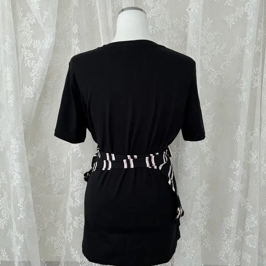 [BUNJANG] Maje Striped Wrap Short Sleeve T-Shirt Black / 2) 마쥬 maje 스트라이프 랩 반팔 티셔츠 블랙