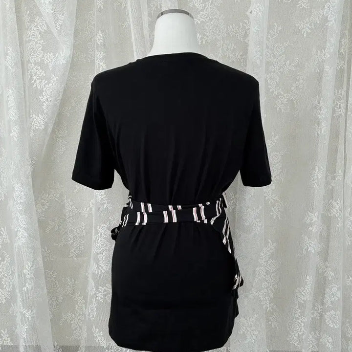 [BUNJANG] Maje Striped Wrap Short Sleeve T-Shirt Black / 2) 마쥬 maje 스트라이프 랩 반팔 티셔츠 블랙