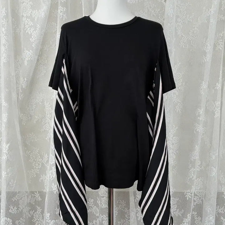 [BUNJANG] Maje Striped Wrap Short Sleeve T-Shirt Black / 2) 마쥬 maje 스트라이프 랩 반팔 티셔츠 블랙