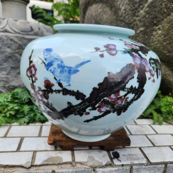 [BUNJANG] Lee Seung-jae Cheonghwa Blue-and-White Iron-Painted Magpie and Plum Blossom Vase / 취당 이승재선생  청화백자 철화 매조도호