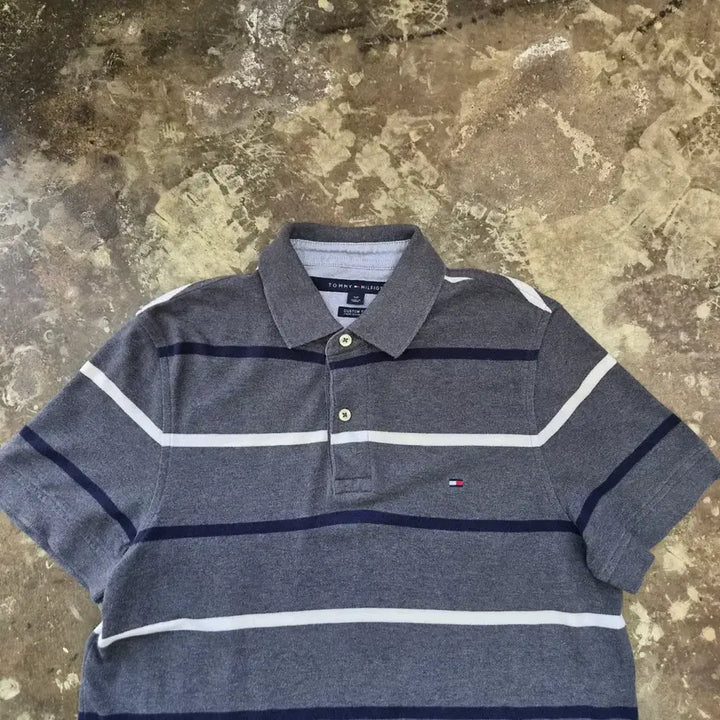 [BUNJANG] Tommy Hilfiger Striped Short Sleeve Polo Shirt / S) 타미힐피거 스트라이프 반팔 카라티 카라티 셔츠