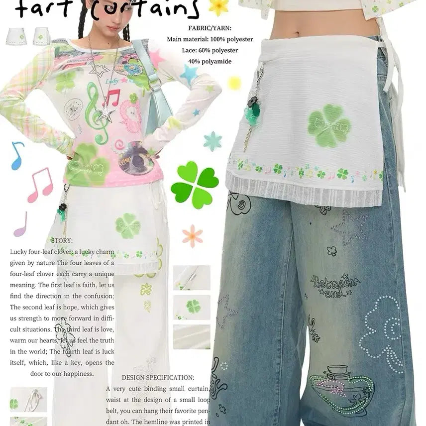 [BUNJANG] Subculture Green Clover Daily Over Skirt / 서브컬처 그린 클로버 데일리 오버 스커트