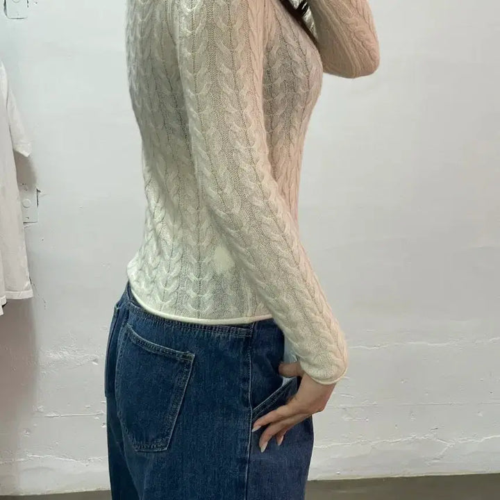 [BUNJANG] Theory Ivory Cable Knit Long Sleeve Sweater / 띠어리 아이보리 꽈배기 긴팔 니트