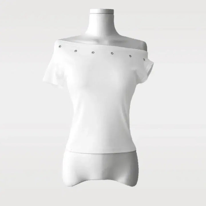 [BUNJANG] Punch Eyelet Off-Shoulder Short-Sleeve T-Shirt / 펀칭 아일렛 원 오프숄더 반팔 티셔츠