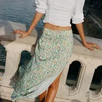 [BUNJANG] Zara Floral Pattern Satin Long Skirt with Slit - Size S / 자라 플라워 패턴 새틴 롱스커트 슬릿 스커트 S사이즈