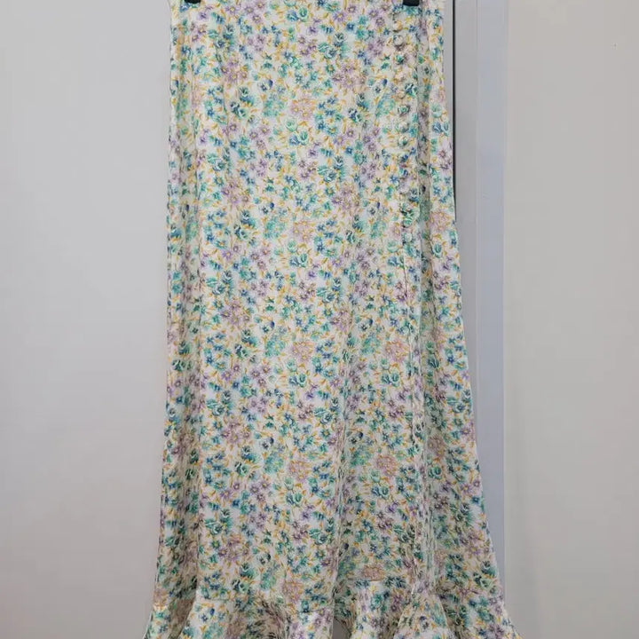 [BUNJANG] Zara Floral Pattern Satin Long Skirt with Slit - Size S / 자라 플라워 패턴 새틴 롱스커트 슬릿 스커트 S사이즈