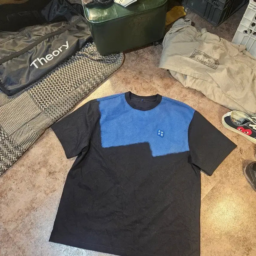 [BUNJANG] Ader Error Color Block Short Sleeve T-Shirt Black/Blue / 아더에러 블랙/블루 반팔 티셔츠