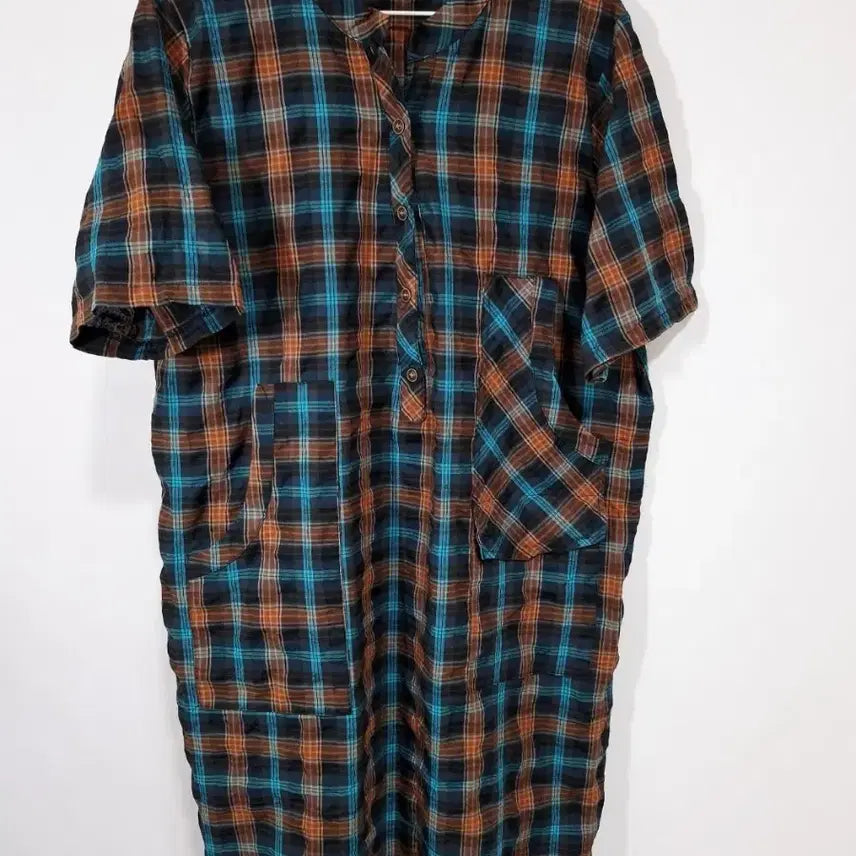 [BUNJANG] Gingham Check Short Sleeve Long Dress / 지지미 체크무늬 반팔 롱 원피스