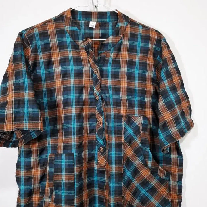[BUNJANG] Gingham Check Short Sleeve Long Dress / 지지미 체크무늬 반팔 롱 원피스