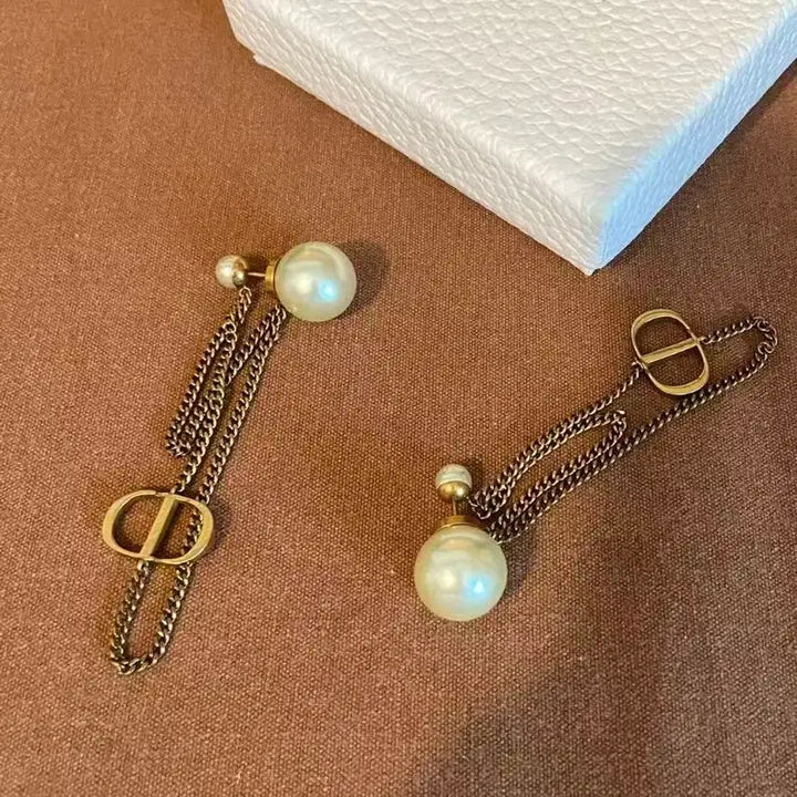 [BUNJANG] Dior CD Logo Pearl Drop Earrings / 디올 CD 로고 진주 드롭 귀걸이