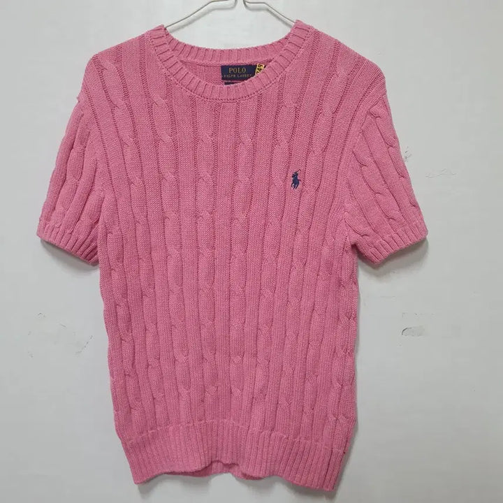 [BUNJANG] Polo Ralph Lauren Pink Cable Knit Short Sleeve Sweater / 폴로 랄프로렌 핑크 케이블 반팔 니트