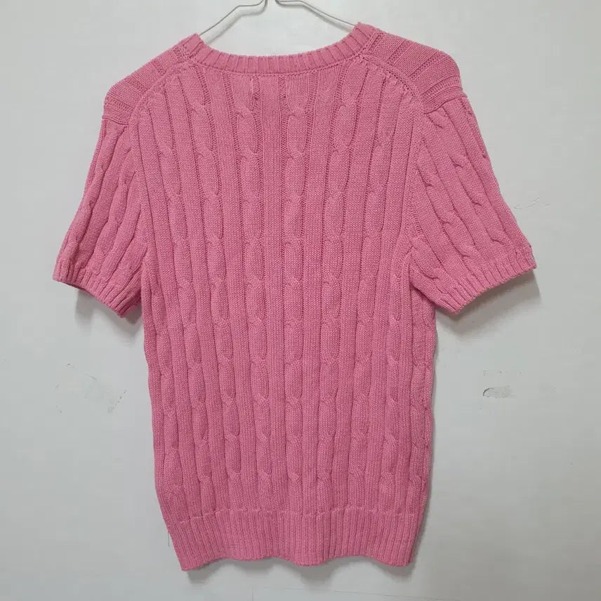 [BUNJANG] Polo Ralph Lauren Pink Cable Knit Short Sleeve Sweater / 폴로 랄프로렌 핑크 케이블 반팔 니트