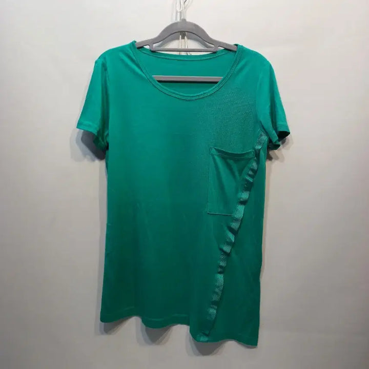[BUNJANG] Green Pocket Short Sleeve Long T-Shirt Asymmetrical Size 90 / 그린 포켓 반팔 롱 티셔츠 언발란스 90사이즈여름  65036