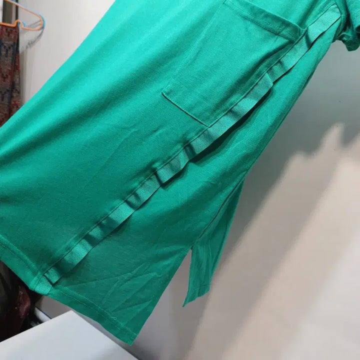 [BUNJANG] Green Pocket Short Sleeve Long T-Shirt Asymmetrical Size 90 / 그린 포켓 반팔 롱 티셔츠 언발란스 90사이즈여름  65036