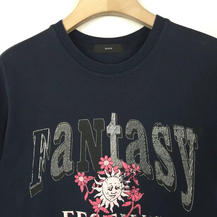 [BUNJANG] BEAKER Navy Printed Short Sleeve T-Shirt / [105] 비이커 네이비 프린팅 반팔 티셔츠