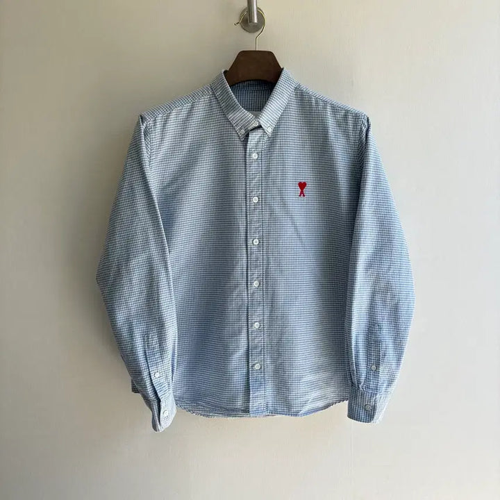 [BUNJANG] AMI Paris Small Heart Logo Blue Gingham Check Shirt / 아미 스몰 하트 로고 블루 깅엄 체크 셔츠