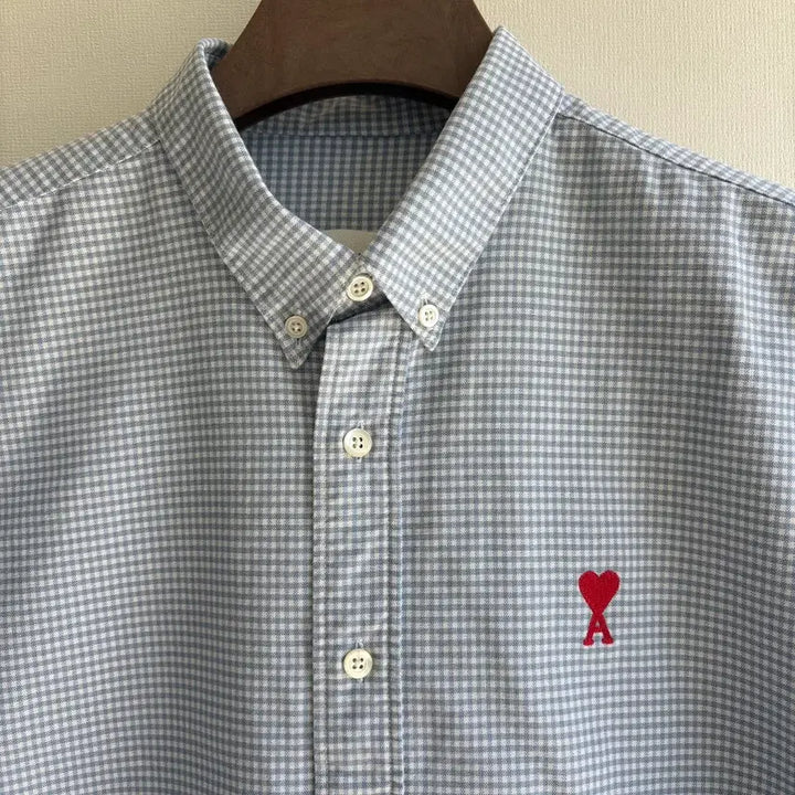 [BUNJANG] AMI Paris Small Heart Logo Blue Gingham Check Shirt / 아미 스몰 하트 로고 블루 깅엄 체크 셔츠
