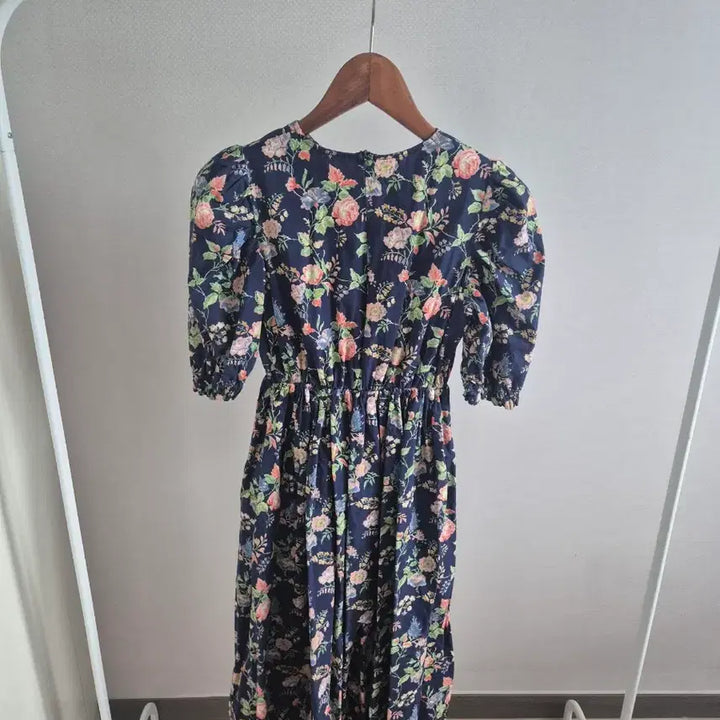 [BUNJANG] Flower Pattern Long Dress Puff Sleeve / 플라워 패턴 롱 원피스 퍼프 소매