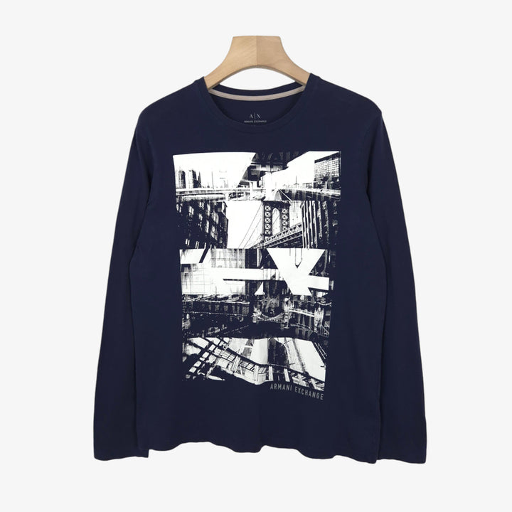 [BUNJANG] AX Armani Exchange Navy Printing Long Sleeve / [100] AX 아르마니 익스체인지 네이비 프린팅 롱슬리브