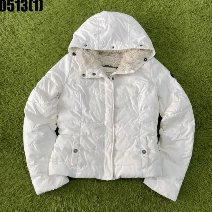 [BUNJANG] Abercrombie White Hooded Padded Jumper / 아베크롬비 화이트 후드 패딩 점퍼