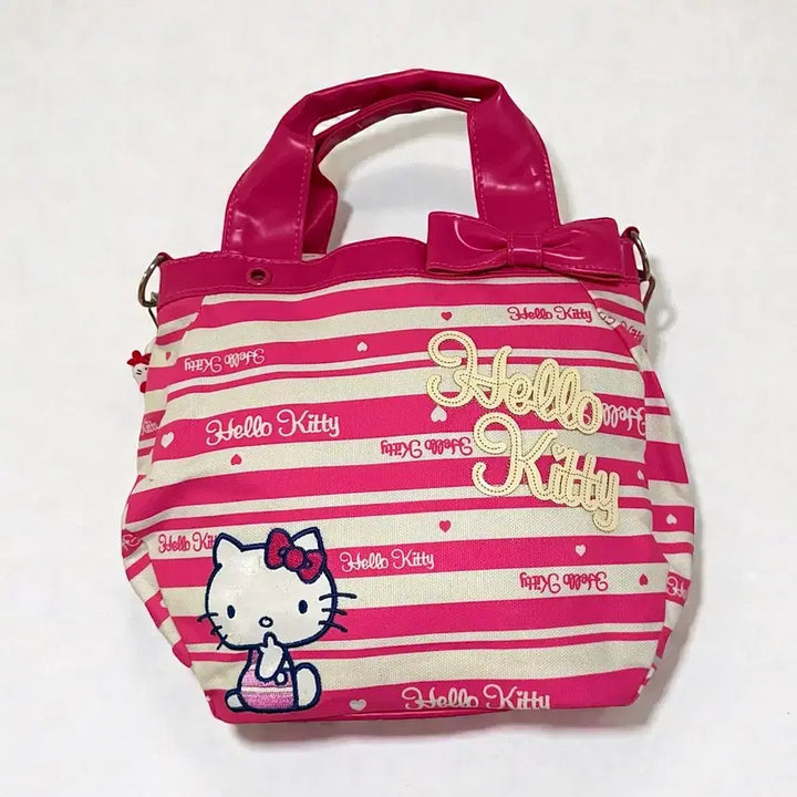 [BUNJANG] Hello Kitty Pink Stripe Tote Bag / 헬로키티 핑크 스트라이프 토트백