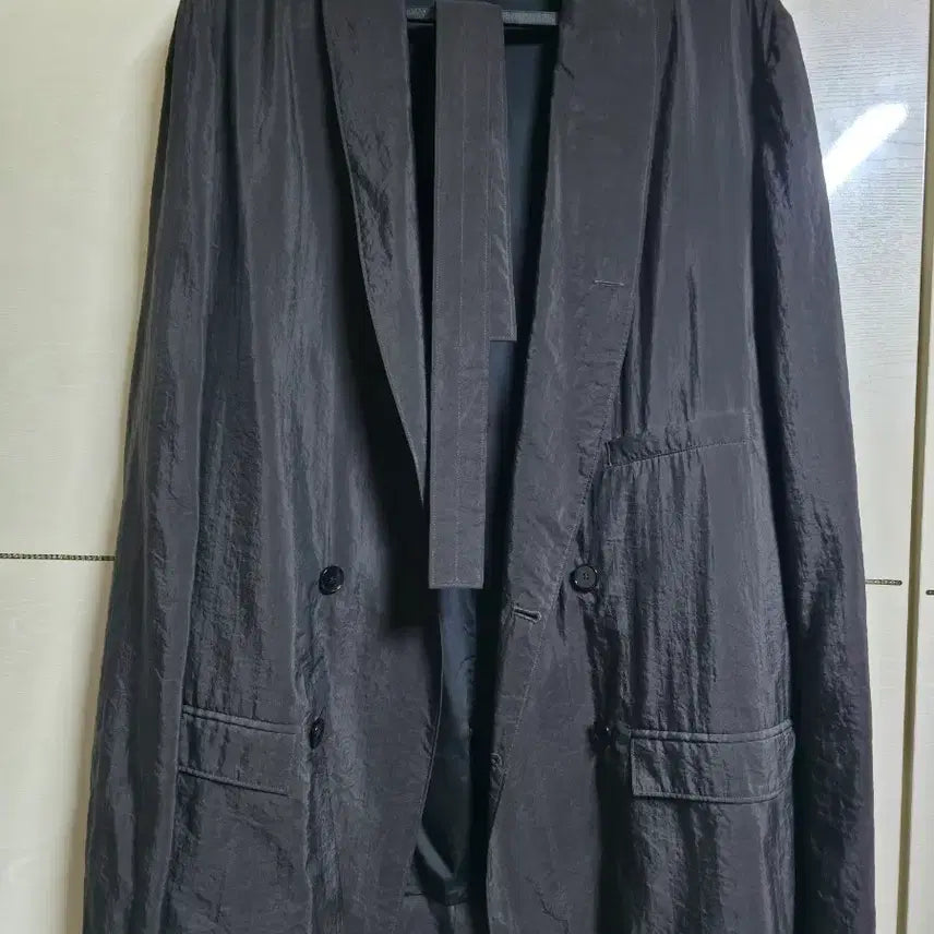 [BUNJANG] Lemaire Dry Silk Shawl Collar Belted Double Jacket Size L / 르메르 드라이실크 숄카라 벨티드 더블 자켓 L사이즈