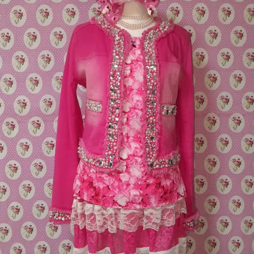 [BUNJANG] EmiriaWiz Bijou Detail Hot Pink Denim Jacket / 에미리아위즈 비쥬 디테일 핫핑크 데님 자켓