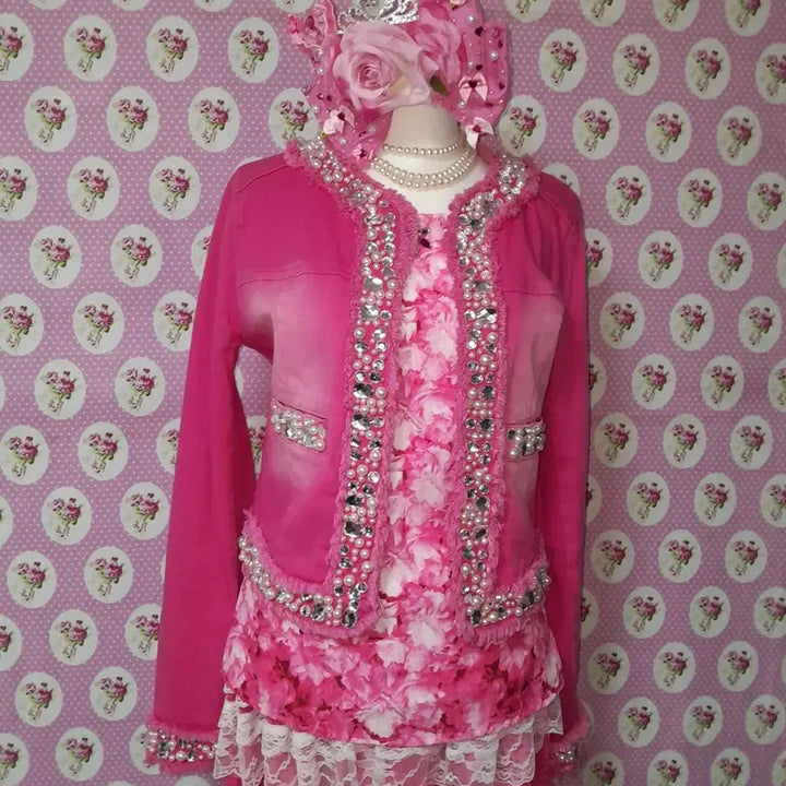[BUNJANG] EmiriaWiz Bijou Detail Hot Pink Denim Jacket / 에미리아위즈 비쥬 디테일 핫핑크 데님 자켓