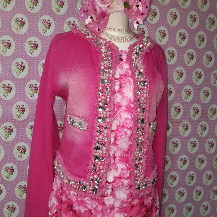 [BUNJANG] EmiriaWiz Bijou Detail Hot Pink Denim Jacket / 에미리아위즈 비쥬 디테일 핫핑크 데님 자켓