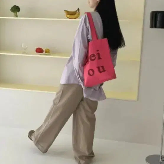 [BUNJANG] AEIOU Raspberry Canvas Eco Bag / 아에이오우 aeiou캔버스 에코백 라즈베리 새상품