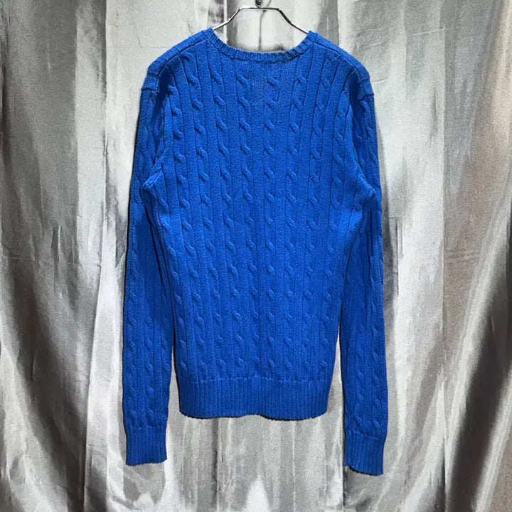 [BUNJANG] Polo Ralph Lauren Orange Pony Blue Cable V-Neck Knit (Size M) / M 폴로랄프로렌 오렌지포니 블루 케이블 브이넥 니트