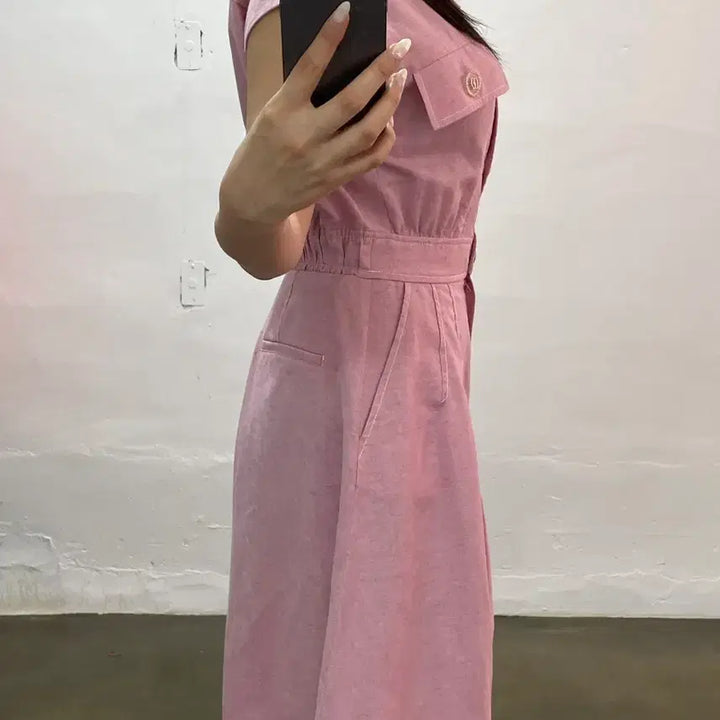 [SOLD OUT] 오브제 핑크 반팔 점프수트 스타일 여성복