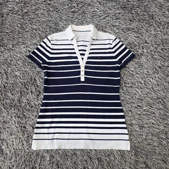 [BUNJANG] Tommy Hilfiger Striped V-Neck Polo Short Sleeve T-Shirt Women&