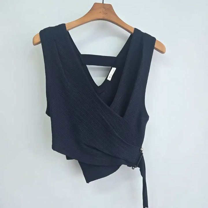 [BUNJANG] It Misha Navy Wrap Style Knit Crop Sleeveless Top XS / 0324 잇 미샤  네이비랩 스타일 니트 크롭 민소매 탑 XS